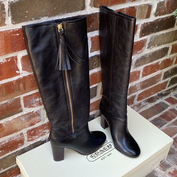 Coach Therese Riding Boot in Black Leather Size 7.5 - Picture 1 of 16